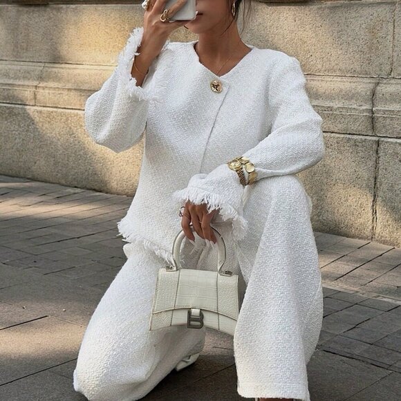 Jackets & Blazers - Beige Casual Women's Elegant Jacket & Pants Set